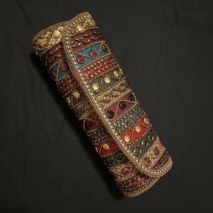 Beaded gold and multi colored clutch